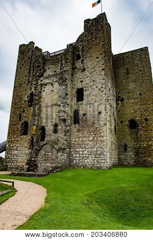 COUNTY MEATH, IRELAND - AUGUST 29, 2017: View of Trim Castle, used in filming of parts of the movie Braveheart, in County Meath, Ireland