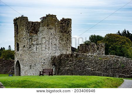 COUNTY MEATH, IRELAND - AUGUST 29, 2017: View of Trim Castle, used in filming of parts of the movie Braveheart, in County Meath, Ireland