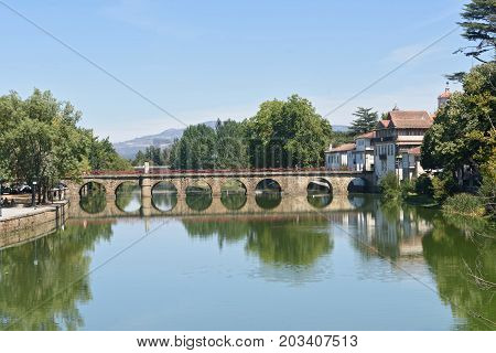 View of the Roman bridge of Chaves Portugal