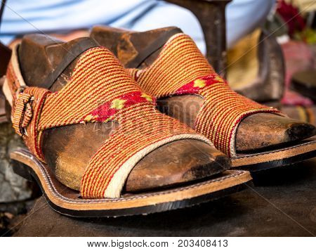 Traditional Afghani style sandal only use for male also known as Peshawari Chappal in Pakistan