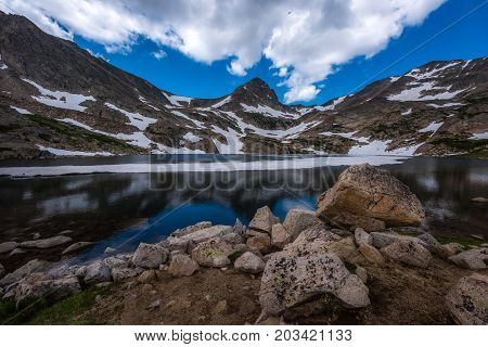 Blue Lake With Mt Toll Reflection