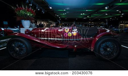 MAASTRICHT NETHERLANDS - JANUARY 08 2015: Racing car Alfa Romeo 8C 2300 Monza. International Exhibition InterClassics & Topmobiel 2015