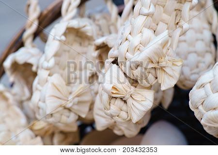 The wicker shoes of the rural population of Russia, called bast shoes