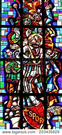 Eguisheim France - july 23 2016 : stained glass window of the saint Pierre saint Paul church