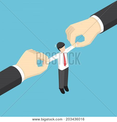 Businessman Pulled By Two Big Hand.