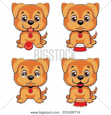 Cute cartoon dogs breed Welsh Corgi Pembroke set. Children s illustration. Three little puppy. Funny baby animal. Vector image.