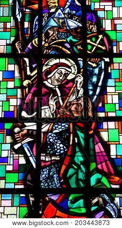 Eguisheim France - july 23 2016 : stained glass window of the saint Pierre saint Paul church
