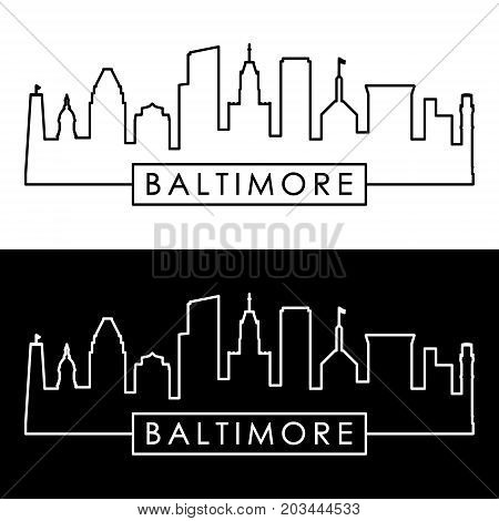 Baltimore skyline. Colorful linear style. Editable vector file.