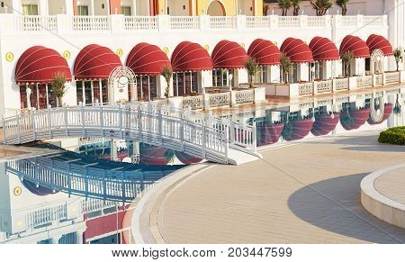 The popular resort Amara Dolce Vita Luxury Hotel. With pools and water parks and recreational area along the sea coast in Turkey. Tekirova-Kemer.