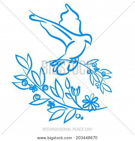 Vector Blue Background For International Day Of Peace. Concept Illustration With Dove Of Peace, Oliv