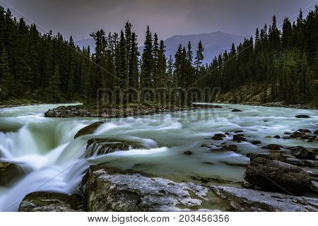 the Sunwapta Falls in Jasper National Park