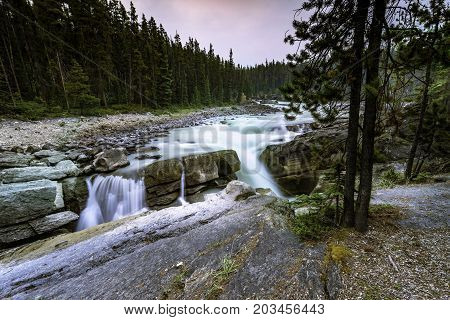 the Sunwapta Falls in Jasper National Park