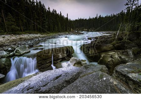 the Sunwapta Falls in Jasper National Park