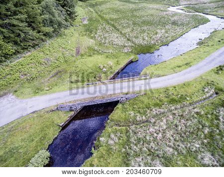 Aerial view of the Bridge between Oban and Taynuilt next to the river Nell, Argyll, Scotland
