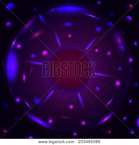 Luminous purple circle dots elements on night sky background. Vector illustration.