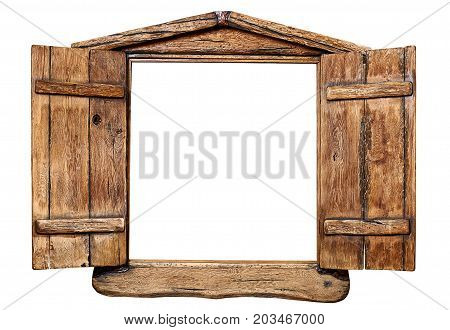 wooden window with shutter, isolated on white