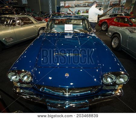 MAASTRICHT NETHERLANDS - JANUARY 09 2015: Sports car Maserati Sebring 3500 Series II 1966. International Exhibition InterClassics & Topmobiel 2015