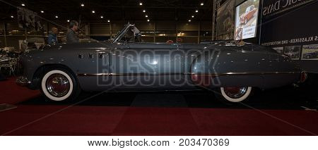 MAASTRICHT NETHERLANDS - JANUARY 09 2015: Full-size car Buick Super convertible (Third generation) 1949. International Exhibition InterClassics & Topmobiel 2015