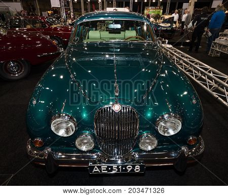 MAASTRICHT NETHERLANDS - JANUARY 09 2015: A sports saloon Jaguar Mk 2 County Prototype 1962. International Exhibition InterClassics & Topmobiel 2015