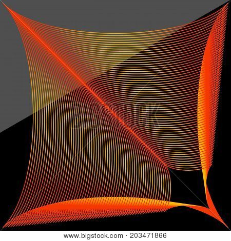 orange-red spirographic abstract pattern on a black-and-gray background