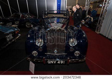 MAASTRICHT NETHERLANDS - JANUARY 09 2015: Full-size luxury car Bentley Mark VI Park Ward Foursome Coupe 1950. International Exhibition InterClassics & Topmobiel 2015