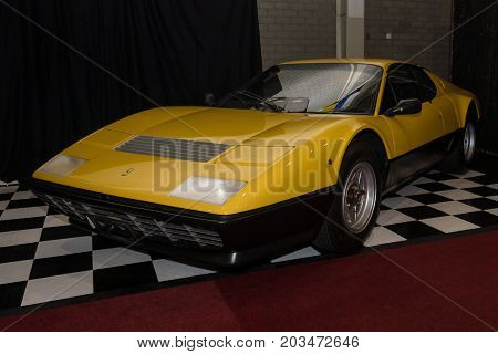 MAASTRICHT NETHERLANDS - JANUARY 09 2015: Sports car Ferrari Berlinetta Boxer BB512. International Exhibition InterClassics & Topmobiel 2015