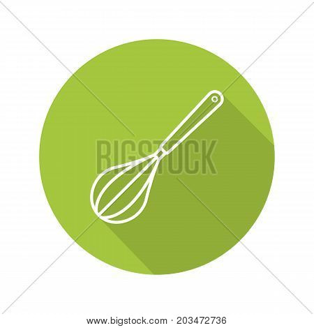 Whisk flat linear long shadow icon. Eggbeater. Vector outline symbol