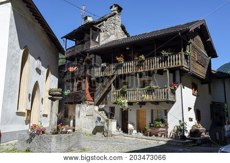 Typical Ancient Wodden House At Malvaglia On Blenio Valley