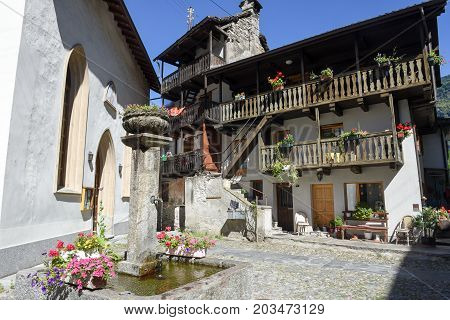 Typical Ancient Wodden House At Malvaglia On Blenio Valley