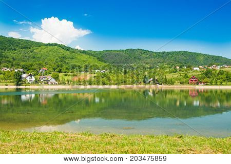 Beautiful lake Sabljaki near Ogulin in Lika, Croatia, in spring