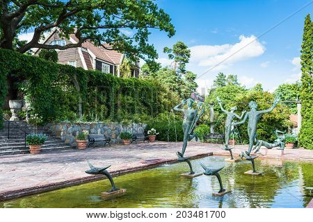 Stockholm, Sweden - July 31, 2017: Aganippe Fountain Created By Carl Milles, A Swedish Sculptor, In