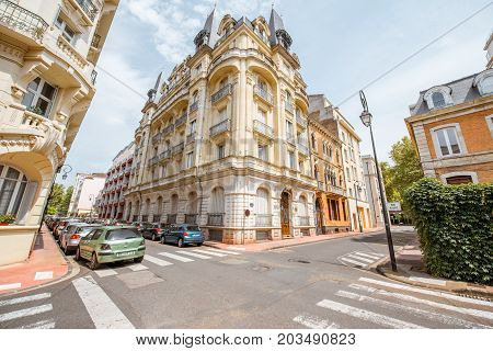 VICHY, FRANCE - August 01, 2017: Beautiful old buildings in Vichy city in the Allier department of central France