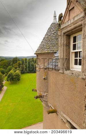 Crathes - august 2014 : This is a detailed of Crathes castle overlooking the wild landscapes. This castle was built between 1543 and 1596 and is located in the Aberdeenshire Scotland