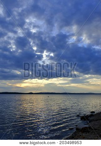Evening Lake In Cloudy Weather