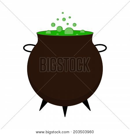 Halloween festival and celebration abstract background witch cauldron with green potion and copy space vector illustration.