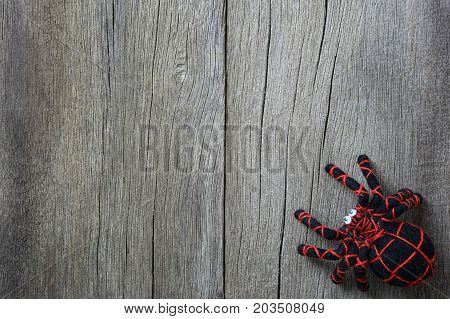 spider doll on old wooden background and have copy space for design in your work backdrop.