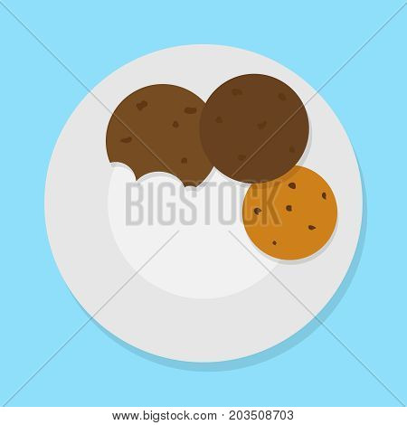 vector illustration of cookies on plate. flat design