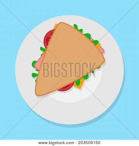 vector illustration of sandwich on plate. flat design