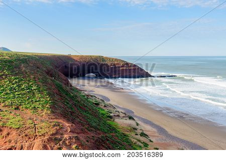 View Of Legzira Beach. Morocco