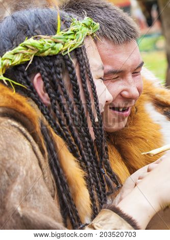 KAMCHATKA RUSSIA - SEPTEMBER 09 2017: Aborigine of Kamchatka dancing on dance marathon. Feast of the Aborigines of Kamchatka 