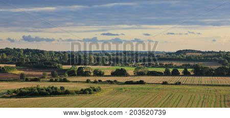 Rural landscape in Naestved Denmark. View from Faarebakkerne.