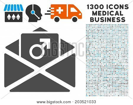 Penis Enhancement Spam grey vector icon with 1300 health care business pictograms. Clipart style is flat bicolor light blue and gray pictograms.