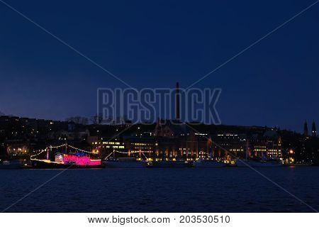 Stockholm Sweden - January 05th 2015: Night Stockholm - View from the Evert Taubes Terrace.