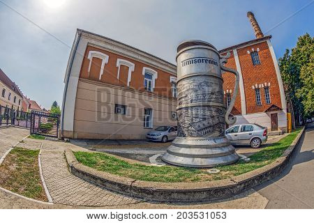 TIMISOARA ROMANIA - AUGUST 30 2017: Symbol of the oldest beer factory from Romania Timisoreana founded by Prince Eugene de Savoya in 1718 on the city Fabric district.