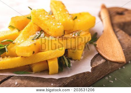 Polenta Fries With Rosemary. Italian Appetizers. Horizontal View.
