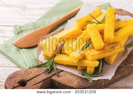 Polenta Fries With Rosemary. Italian Appetizers. Horizontal View.
