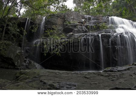 Deep forest waterfall at pang sida waterfall National Park sa kaeo Thailand