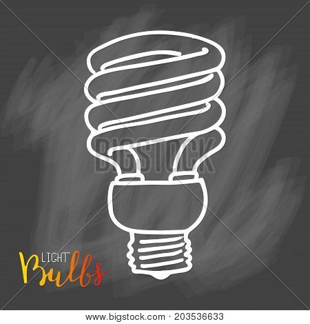 Light bulbs icon. Concept of big ideas inspiration, innovation, invention, effective thinking. CFL lamp.  Isolated. Vector illustration.  Idea symbol. Vector. sketch. Sign. On chalck background