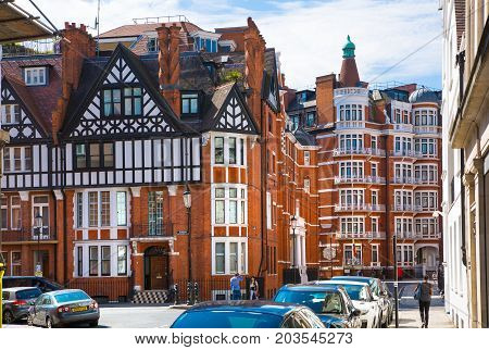 LONDON, UK - 25 August, 2017: Facade of the residential buildings in Kensington, the one of the most expensive places to live in UK