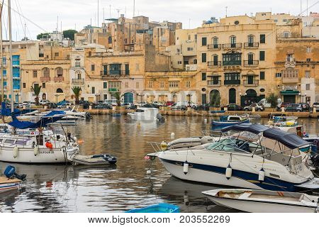 Boats And Yachts Anchoring In Valletta, Malta